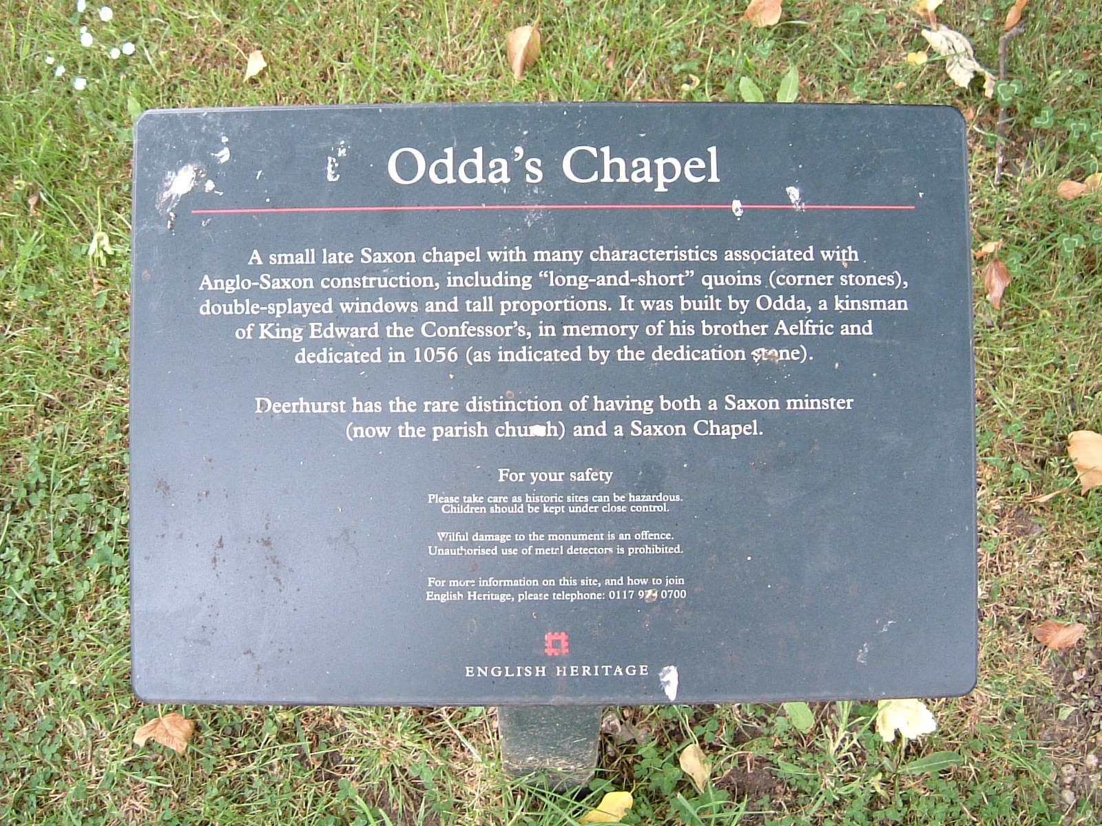 The sign outside Odda's Chapel