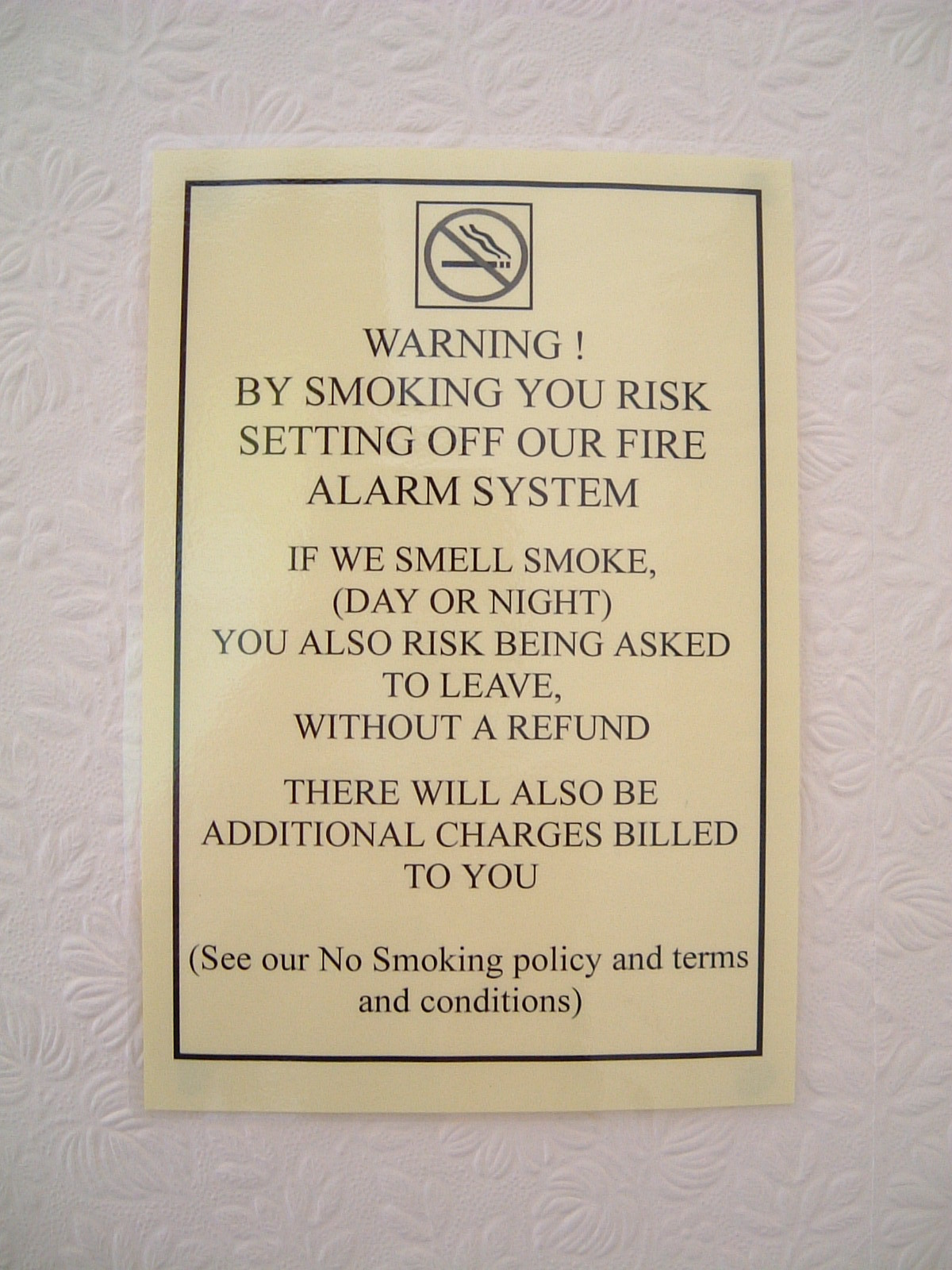 A No Smoking notice in the Angeldale Guesthouse
