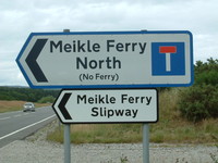 A sign for the Meikle Ferry on Dornoch Firth Bridge