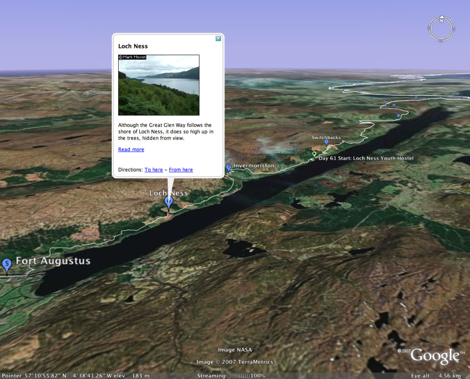 Google Earth showing the Great Glen and Loch Ness