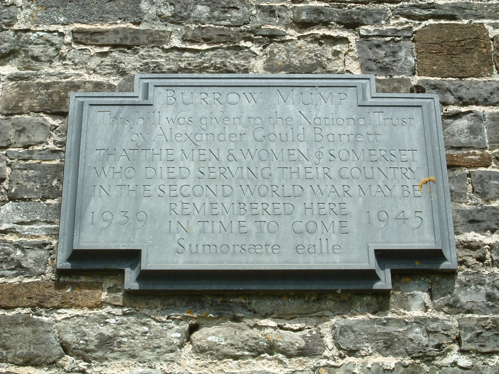 A sign declaring how Burrow Mump was given to the National Trust