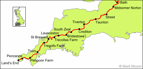Map of the Southwest of England
