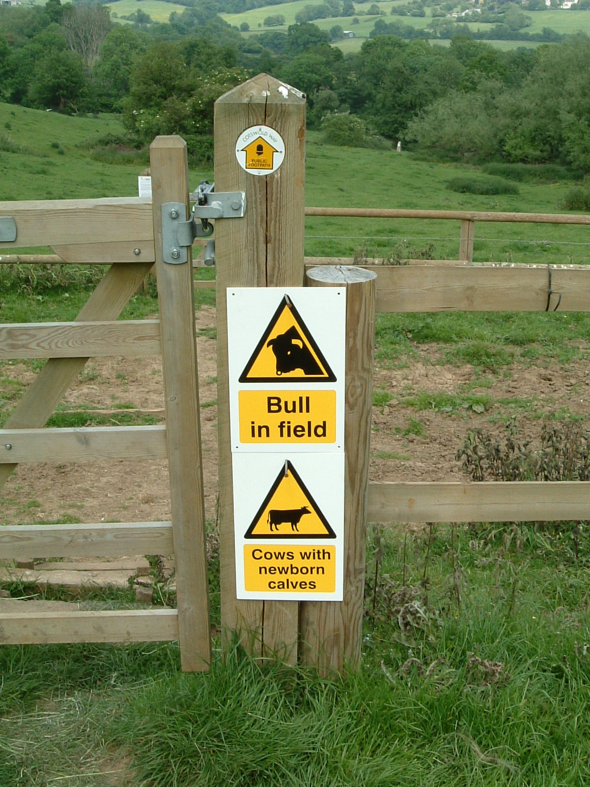 A sign saying 'Bull in Field'