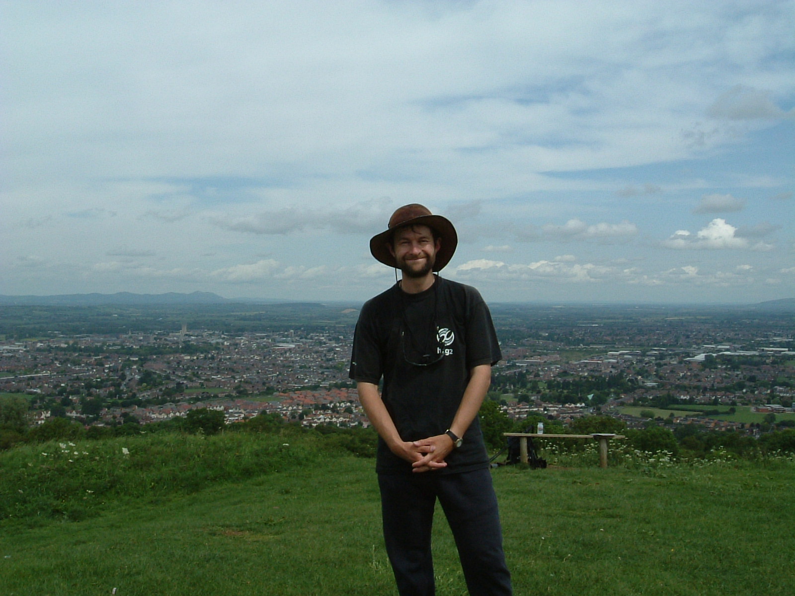 Mark on top of Robinswood Hill with Gloucester laid out in the background
