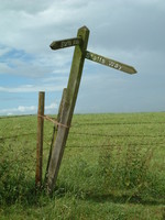 A wonky Staffs Way sign near Blithfield Reservoir