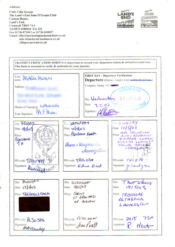 Mark's verification sheet (page 1)