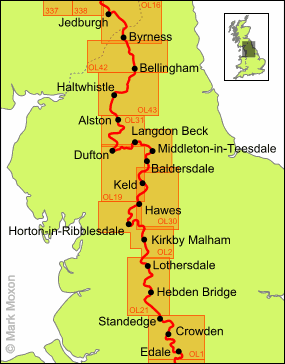 Map of the north of England showing Explorer maps