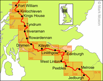 Map of southern Scotland showing Explorer maps
