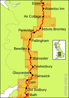 Map of the Midlands showing Explorer maps